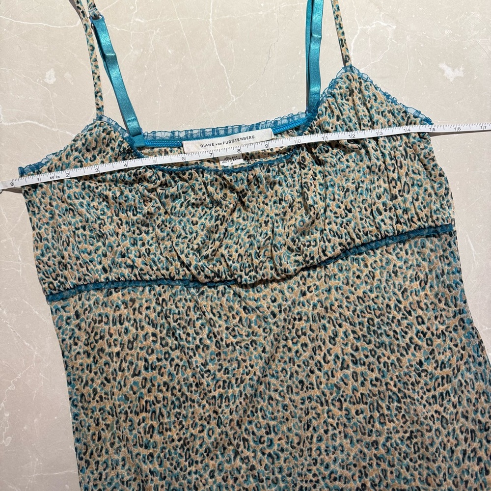DVF Diane Von Furstenberg Leopard Print Cami Spaghetti Strap Y2K Women’s Top - Picture 7 of 7